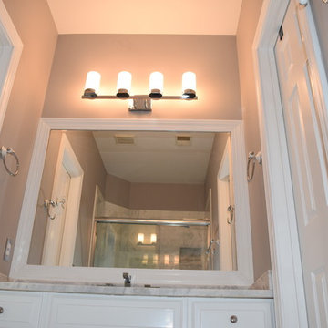 Traditional white Marble bath with Shadow Storm Granite!