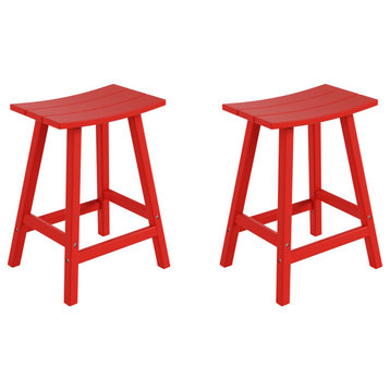 WestinTrends 2PC 24" Outdoor Adirondack Backless Counter Stool Set, Red