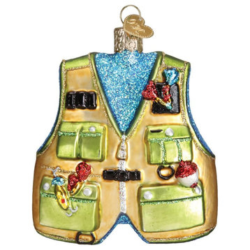 Old World Christmas (#44091) Glass Blown Ornament, Fishing Vest 3.5"