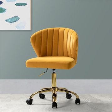 Swivel Task Chair With Tufted Back, Mustard