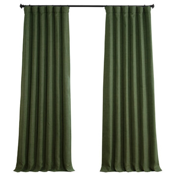 Faux Linen Room Darkening Curtain Single Panel, Tuscany Green, 50"x84"