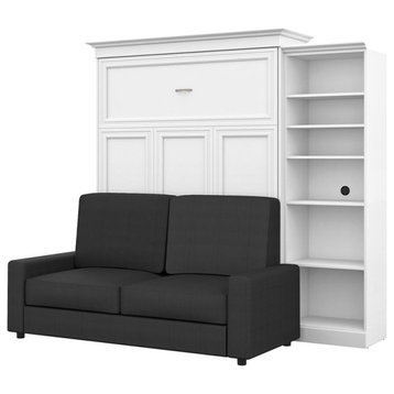 Atlin Designs Wood Queen Murphy Bed with Sofa & Organizer in White/Gray