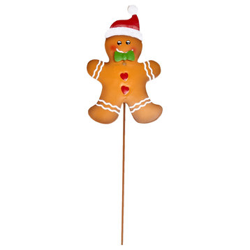 Metal Christmas Gingerbread Man on Stake, Santa Hat
