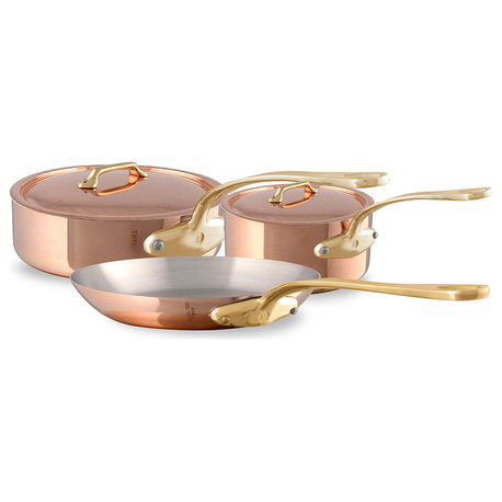 Mauviel M'200 B 2mm Copper 5-Piece Cookware Set With Brass Handles