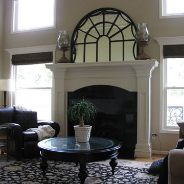 custom 3 sided fireplace and stone work