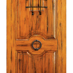 RA-415 Speakeasy Round Top Raised 2-Panel Rustic Hardwood Exterior Single Door - Front Doors