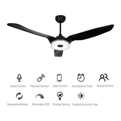 Carro - Carro Smart Voice Control Ceiling Fan with Dim LED Light and Remote 10-speed, Black, 60 in - Ceiling Fans