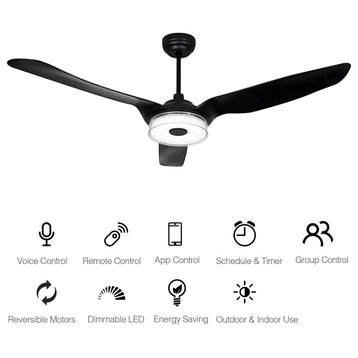 Carro Smart Voice Control Ceiling Fan with Dim LED Light and Remote 10-speed, Black, 60 in