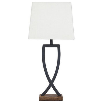Benzara BM227192 Criss Cross Metal Table Lamp Fabric Shade,Set of 2,Gray & White