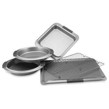 Advanced Nonstick Bakeware 5-Piece Bakeware Set With Silicone Grips, Gray