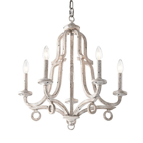 5-Light Distressed Antique White Farmhouse Chandelier Glam