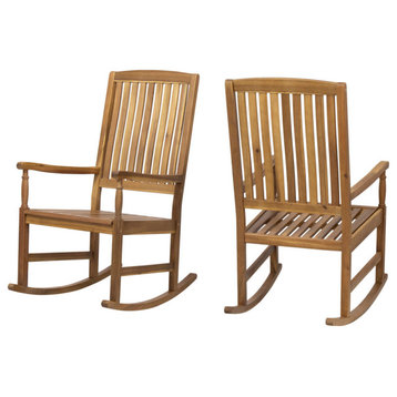 Penny Outdoor Acacia Wood Rocking Chairs, Set of 2, Teak Finish