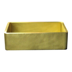 Texas Lightsmith - Farmhouse Sink With Hammered Apron, Burnished Brass - Kitchen Sinks