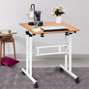 Costway Steel and Particle Board Adjustable Mobile Standing Desk in White