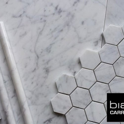 $8.95SF Carrara Bianco 16x16" Tile with 2" Hexagon and Chair Rail - Accent Trim And Border Tile