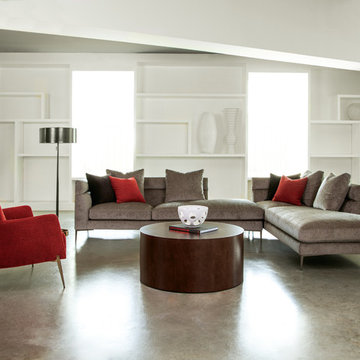 Spaced Out modular sectional with Mia lounge chair and Milo baughman Drum table