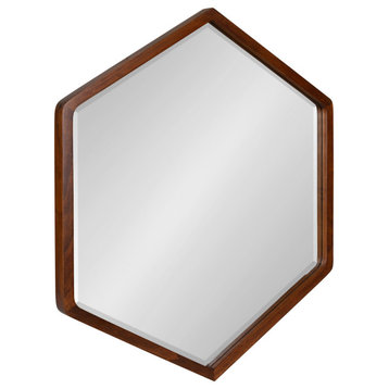 McLean Hexagon Wood Framed Wall Mirror, Walnut Brown 26x30