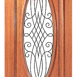 Mahogany Oval Lite Exterior Single Door with Decorative Ironwork - Front Doors