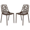 LeisureMod Devon Modern Outdoor Stackable Aluminum Dining Chair, Set of 2, Brown