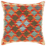 Bareens Designer Rugs - Geometric Turkish Timika Hand Woven Kilim Throw Pillow - Embellish your home with this timeless casual chic handmade Southwestern Kilim throw pillow covers made with and cotton. Constructed on a loom by Nomad Turkman people with hand spun and Natural Vegetable dyes these beautiful Kilim pillow covers are known for their beautiful repetitive geometrical, naturalistic floral and traditional patterns yet still giving it a moden look. Masterfully artisan-crafted on traditional Kilim looms with a contemporary fashion palette producing bold intricate sharp patterns making them a standout piece in any decor.