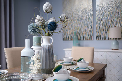 Example of a mid-sized classic dark wood floor dining room design in Toronto with blue walls and no fireplace