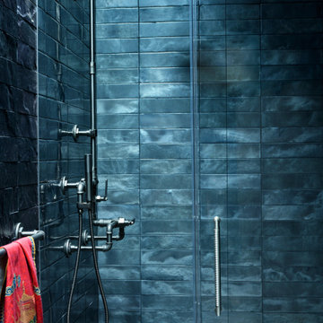 Luxury Blue Tile Shower in Santa Barbara