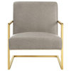 Nicole Miller Leighton Accent Chair With Square Frame, Light Grey/Gold, Pu Leath