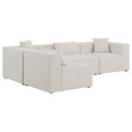 Meridian Furniture - Cube Upholstered Modular Sectional, Cream, 4-Piece: 2 Armless Chair, 2 Corner Chair, Linen Texured Fabric - Mix and match the pieces in this Cube modular section to personalize its fit for your space. This modular unit features soft cream linen textured upholstery that's not only beautiful to behold but is easy to care for an maintain. Attachment latches beneath each piece of this sectional make it a simple feat to put the pieces together to meet your specific preferences. Choose other items from the Cube lineup to expand the sectional as desired.