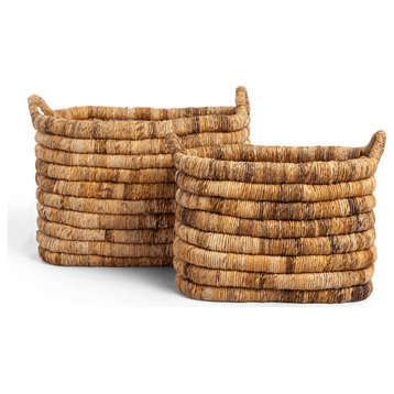 Rectangular Abaca Basket With Handle Set (2) | dBodhi Caterpillar Sago, W13 X D2
