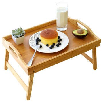 Bamboo Bed Tray,Breakfast Tray with Folding Legs Serving Tray