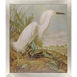 Paragon - White Egret Artwork - Exclusive hand embellished mixed media on wood. Framed in a modern silver leaf wood.