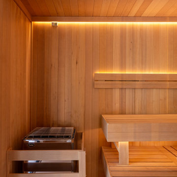 Custom Home Gym Hemlock Sauna and Himalayan Salt Wall in Rancho Santa Fe