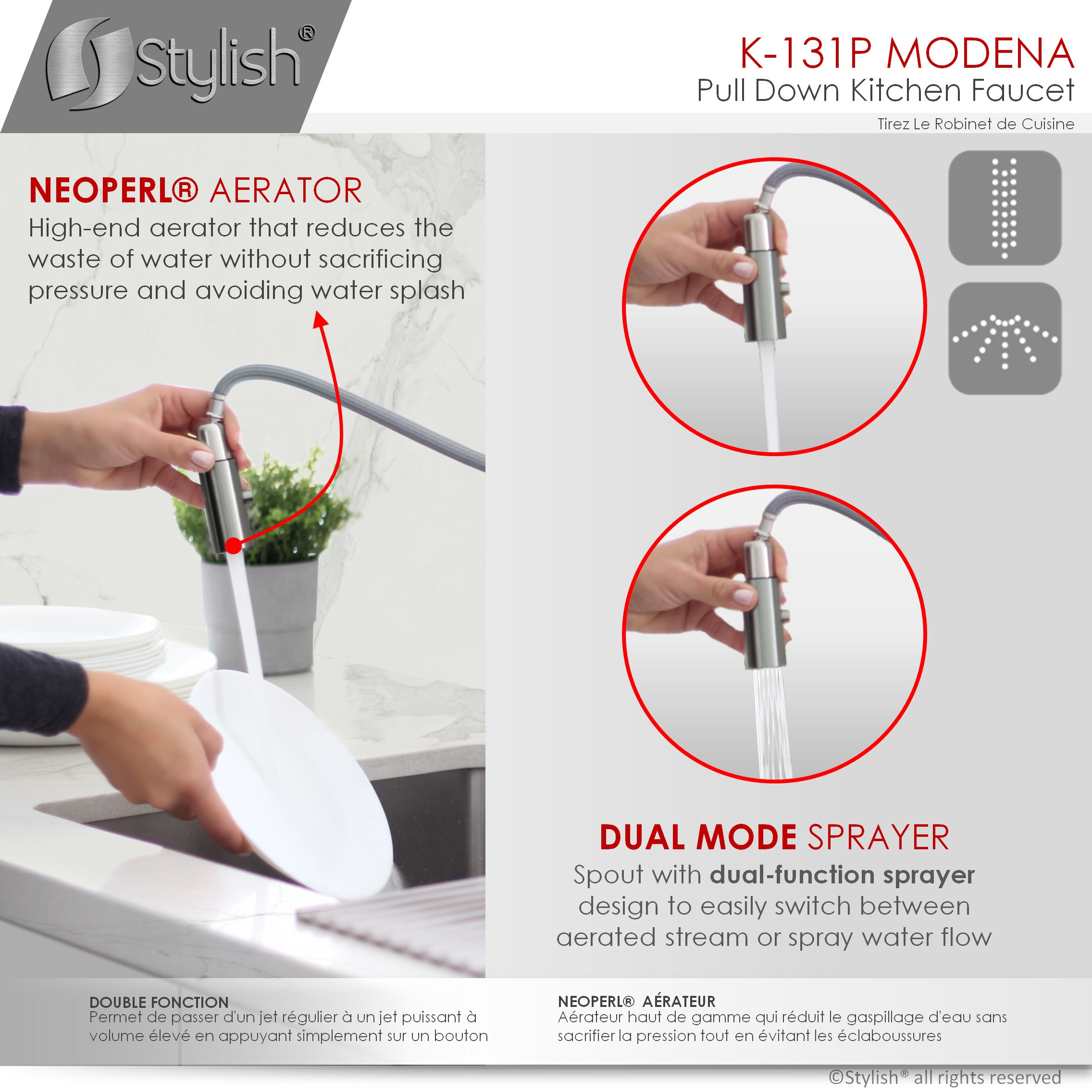 STYLISH Modern Single Handle Pull down Sprayer Kitchen Faucet in Gunmetal