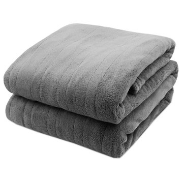 Pure Warmth Microplush Electric Heated Warming Throw Blanket Grey