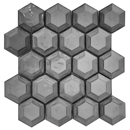 12x12 Dimensional Hexagon Glass Tile, Silver