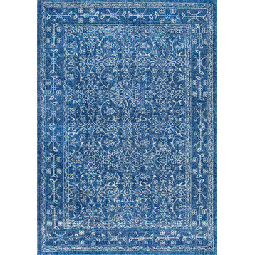 Traditional Medieval Floral Rug , Dark Blue, 2'8"x8' Runner