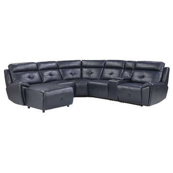 Lexicon 6-Piece Faux Leather Modular Reclining Sectional with Left Chaise - Blue