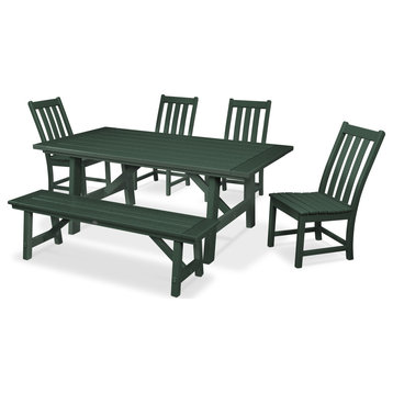 POLYWOOD Vineyard 6-Piece Rustic Farmhouse Side Chair Dining Set with Bench