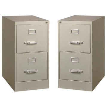 Home Square 2 Piece Deep Metal Vertical Filing Cabinet Set in Light Gray