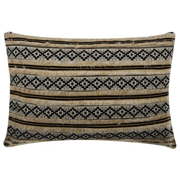 Black Beige Cotton 12"x24" Lumbar Pillow Cover Strip Woven Lace - Moroccan Dream