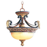 Livex Lighting - Villa Verona Convertible Ceiling Light, Verona Bronze, Aged Gold Leaf Accents - The Villa Verona collection of interior lighting features handsomely styled ironwork complete with scrolling details. This pendant features a verona bronze finish with aged gold leaf accents and rustic art glass. Display casual, traditional style with this beautiful fixture.