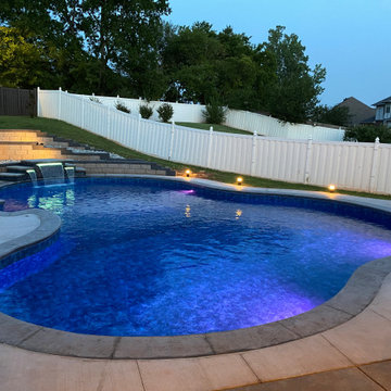 Custom Lagoon shaped polymer vinyl liner pool with Multi-level Waterfall