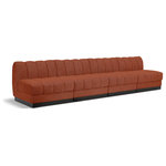 Meridian Furniture - Quinn Chenille Upholstered 4-Piece Modular Sofa, Cognac - The Quinn Modular Sofa is a stunning piece crafted in a rich and luxurious cognac chenille fabric. Its awe-inspiring design and exceptional quality make it a perfect addition to any space, whether it's a living room, bedroom, or office. The sofa's plush cushioning and sturdy frame provide both comfort and durability, ensuring that it will be a favorite for years to come. Whether you're looking for a statement piece or simply a comfortable seating option, the Quinn sofa is an excellent choice.