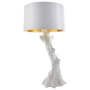 Faux Bois Lamp, White With White Shade