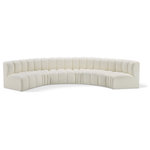 Meridian Furniture - Arc Vegan Leather Upholstered 6-Pc. U-Shaped Modular Sectional, Cream - Unleash modern opulence with the Arc Vegan Leather 6pc. Sectional. Crafted for the modern connoisseur, this Sectional injects an air of refined luxury into any space. Its sleek silhouette, upholstered in supple cream vegan leather, exudes timeless sophistication while the deep channel tufting adds textural intrigue, further elevating the chair's visual appeal. The modular design makes it a versatile chameleon, effortlessly adapting to your evolving needs and preferences. Whether you envision it gracing a chic living room corner, basking in the glow of a bedroom window, or adding a touch of drama to a home office, the Arc seamlessly complements your unique interior aesthetic.