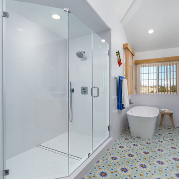 Cobalt Blue Mosaic Tile Inspires Master Bathroom
