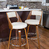 Cecina Counter Stool With Swivel in Walnut and Cream Faux Leather, Set of 2