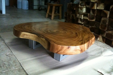 Reclaimed Acacia Wood Round Solid Slab Coffee Table By Flowbkk