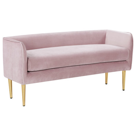 Audrey Velvet Upholstered Bench, Pink