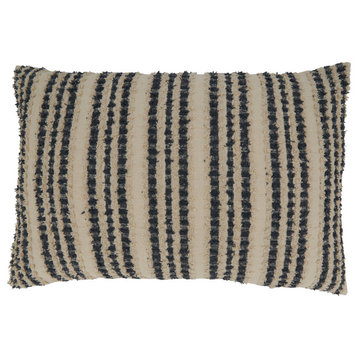 Poly Filled Throw Pillow With Striped Design, 16"x24", Black/White